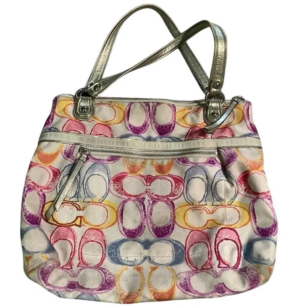Vintage coach poppy dream Multicolor Signature C print Tote Bag